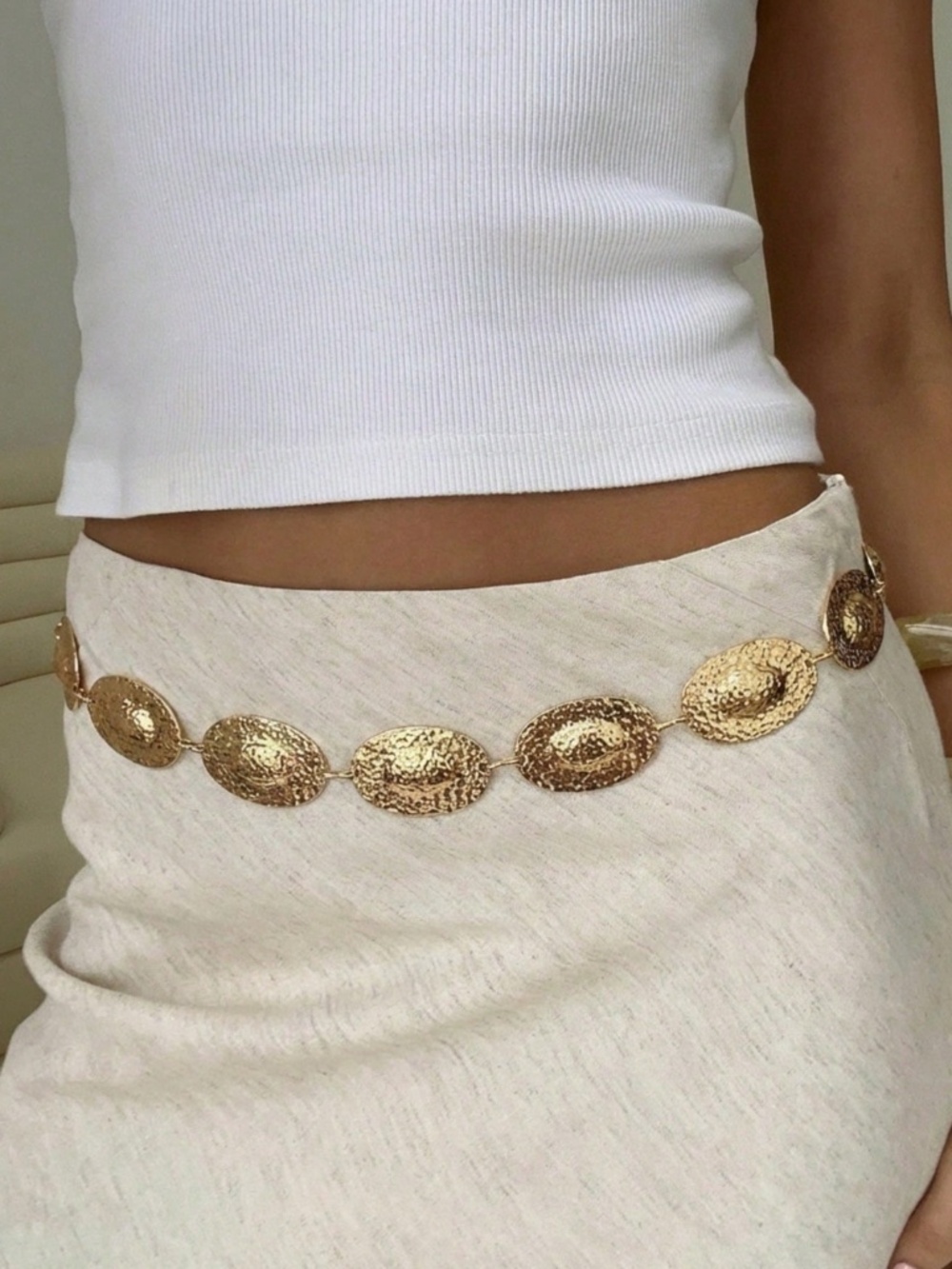 Hammered Gold Disc Statement Belt Chain Vintage Boho - Picture 2 of 10